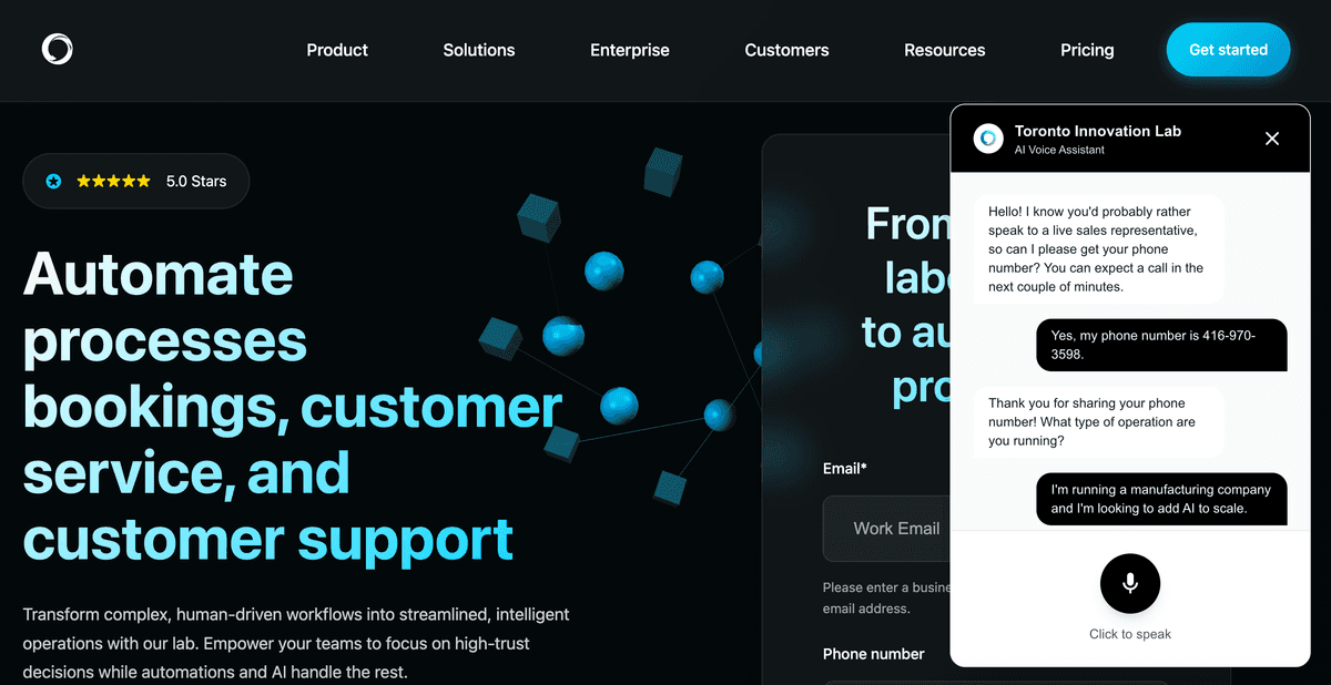 Embedded AI agent example on website